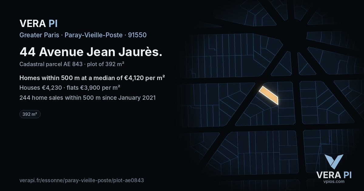 44 Avenue Jean Jaurès, Paray-Vieille-Poste at night – the plot lit, the parcels around coloured by the prices near them