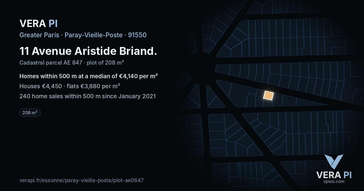 11 Avenue Aristide Briand, Paray-Vieille-Poste at night – the plot lit, the parcels around coloured by the prices near them