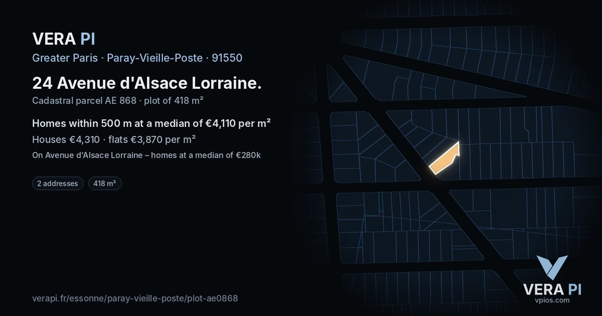 24 Avenue d'Alsace Lorraine, Paray-Vieille-Poste at night – the plot lit, the parcels around coloured by the prices near them