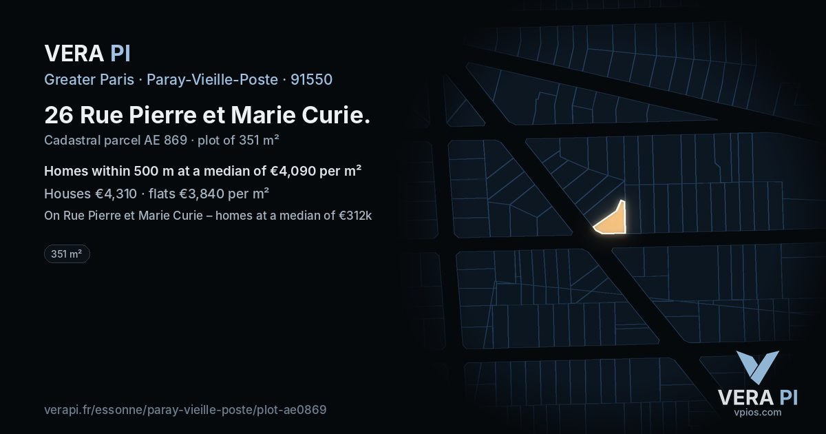 26 Rue Pierre et Marie Curie, Paray-Vieille-Poste at night – the plot lit, the parcels around coloured by the prices near them