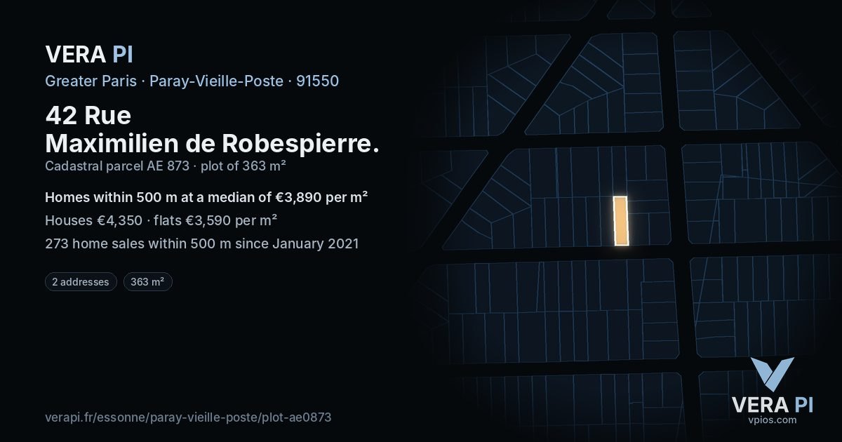 42 Rue Maximilien de Robespierre, Paray-Vieille-Poste at night – the plot lit, the parcels around coloured by the prices near them
