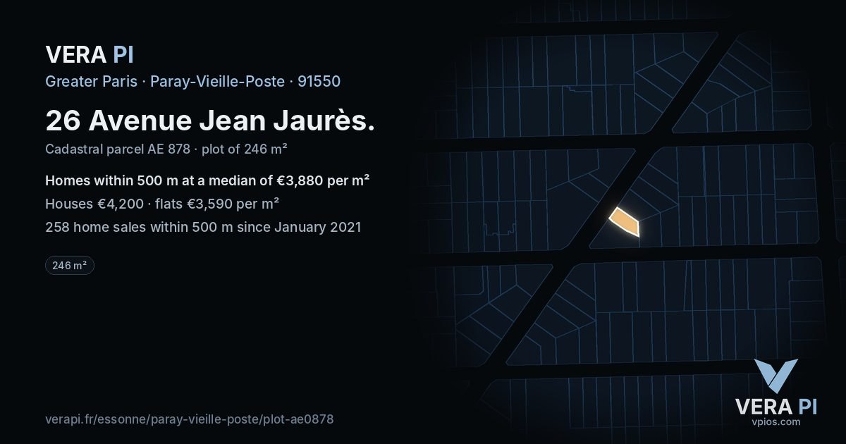 26 Avenue Jean Jaurès, Paray-Vieille-Poste at night – the plot lit, the parcels around coloured by the prices near them