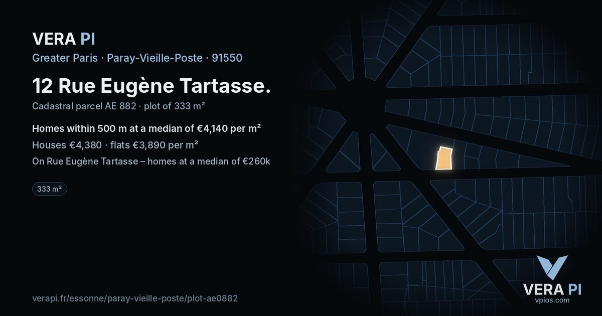 12 Rue Eugène Tartasse, Paray-Vieille-Poste at night – the plot lit, the parcels around coloured by the prices near them