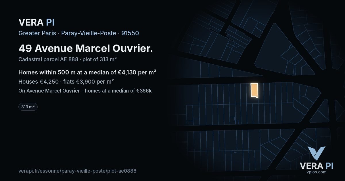 49 Avenue Marcel Ouvrier, Paray-Vieille-Poste at night – the plot lit, the parcels around coloured by the prices near them