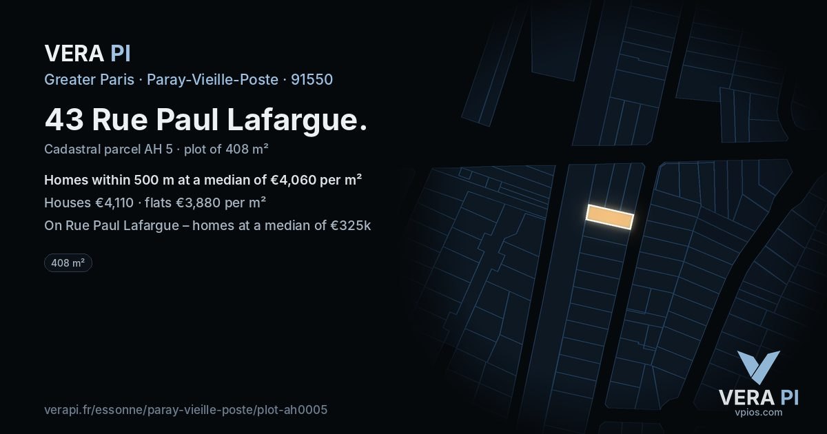 43 Rue Paul Lafargue, Paray-Vieille-Poste at night – the plot lit, the parcels around coloured by the prices near them