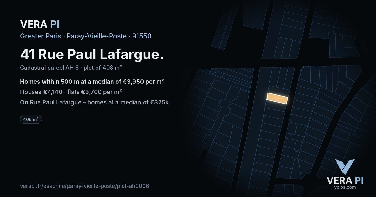 41 Rue Paul Lafargue, Paray-Vieille-Poste at night – the plot lit, the parcels around coloured by the prices near them