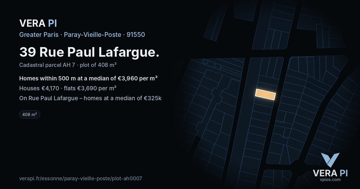 39 Rue Paul Lafargue, Paray-Vieille-Poste at night – the plot lit, the parcels around coloured by the prices near them