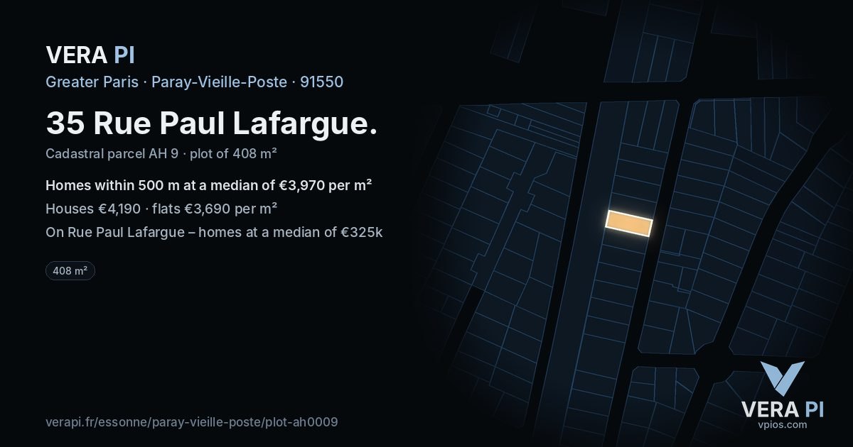 35 Rue Paul Lafargue, Paray-Vieille-Poste at night – the plot lit, the parcels around coloured by the prices near them