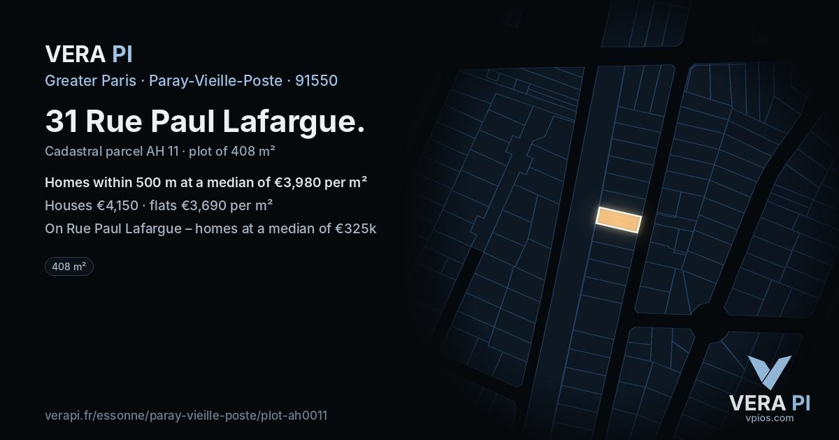 31 Rue Paul Lafargue, Paray-Vieille-Poste at night – the plot lit, the parcels around coloured by the prices near them