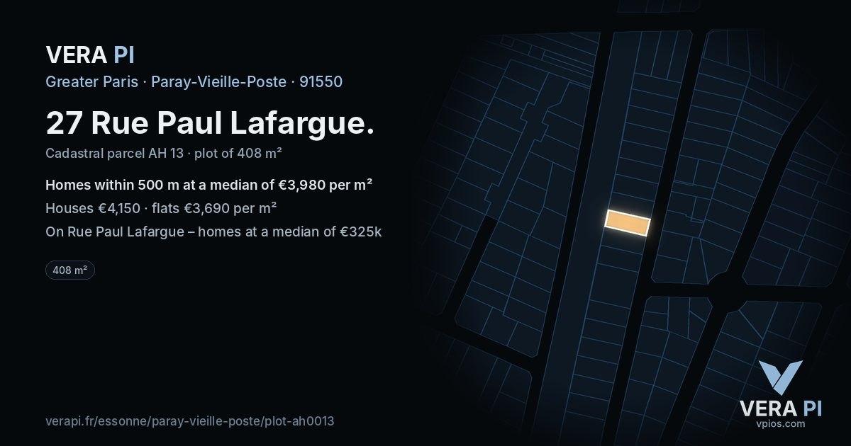 27 Rue Paul Lafargue, Paray-Vieille-Poste at night – the plot lit, the parcels around coloured by the prices near them