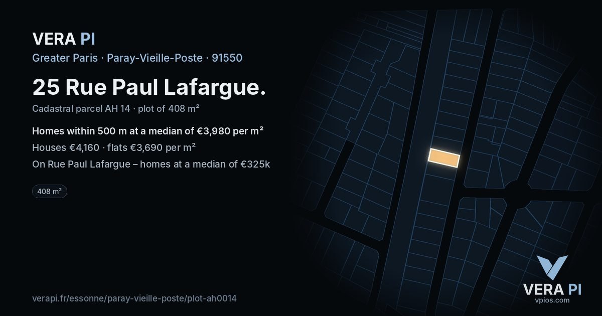 25 Rue Paul Lafargue, Paray-Vieille-Poste at night – the plot lit, the parcels around coloured by the prices near them