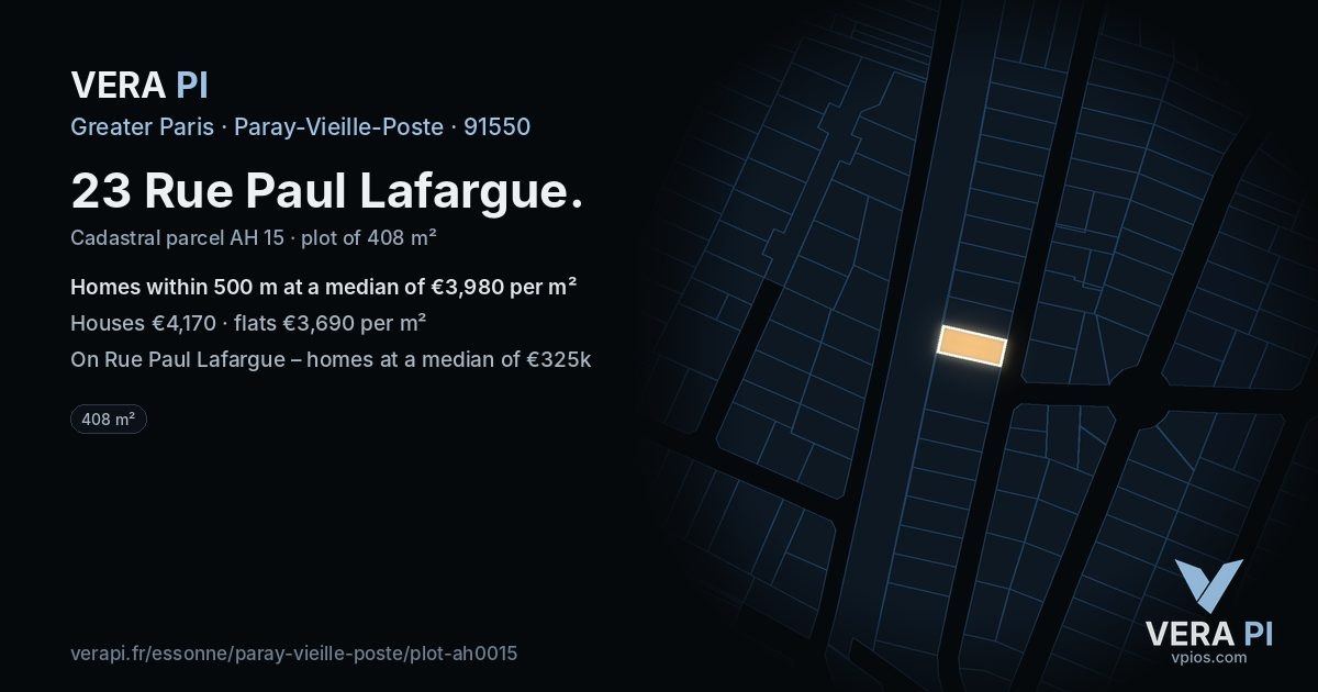 23 Rue Paul Lafargue, Paray-Vieille-Poste at night – the plot lit, the parcels around coloured by the prices near them