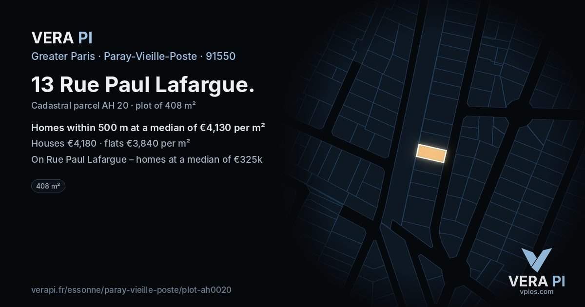 13 Rue Paul Lafargue, Paray-Vieille-Poste at night – the plot lit, the parcels around coloured by the prices near them