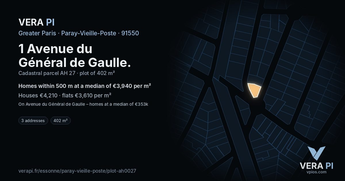 1 Avenue du Général de Gaulle, Paray-Vieille-Poste at night – the plot lit, the parcels around coloured by the prices near them