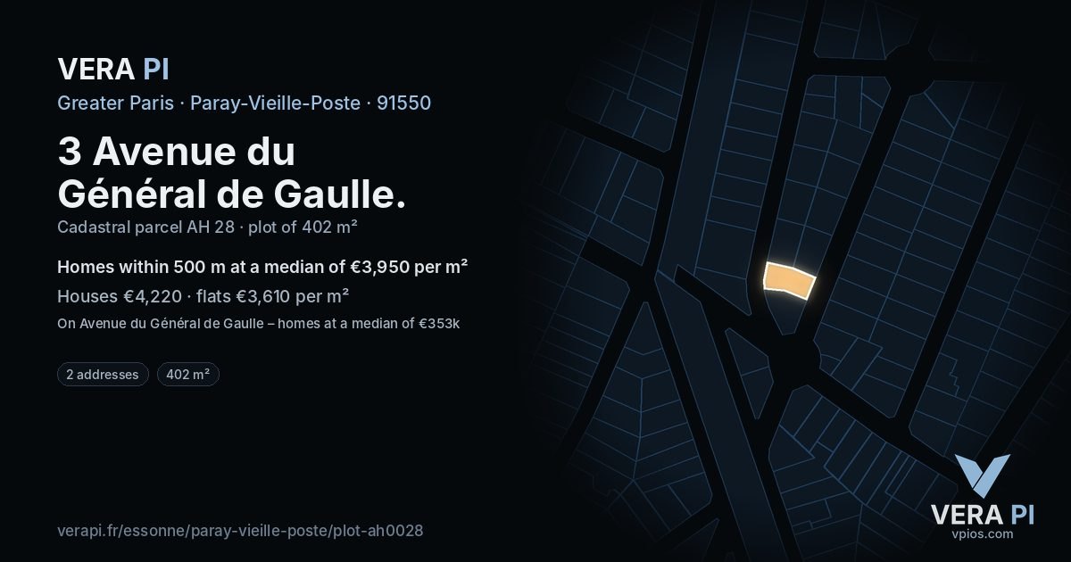3 Avenue du Général de Gaulle, Paray-Vieille-Poste at night – the plot lit, the parcels around coloured by the prices near them