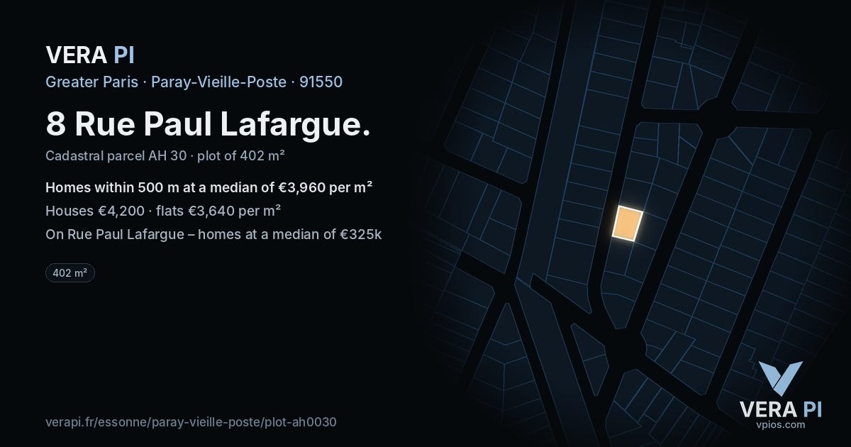 8 Rue Paul Lafargue, Paray-Vieille-Poste at night – the plot lit, the parcels around coloured by the prices near them