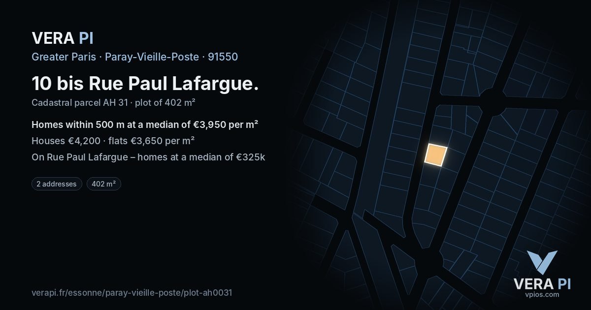 10 bis Rue Paul Lafargue, Paray-Vieille-Poste at night – the plot lit, the parcels around coloured by the prices near them