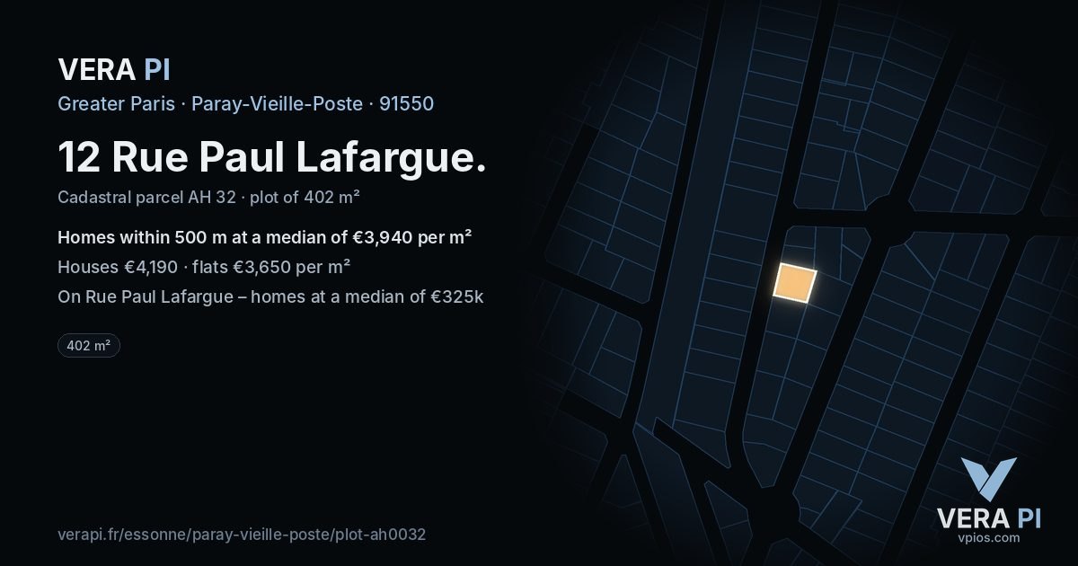 12 Rue Paul Lafargue, Paray-Vieille-Poste at night – the plot lit, the parcels around coloured by the prices near them