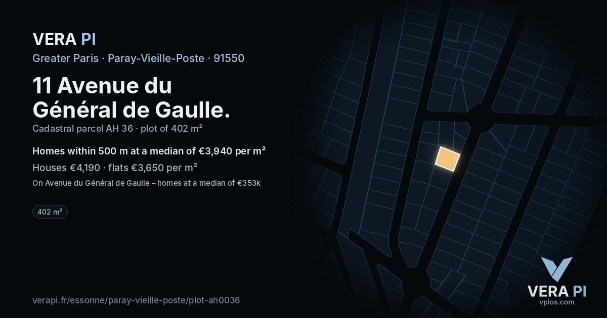11 Avenue du Général de Gaulle, Paray-Vieille-Poste at night – the plot lit, the parcels around coloured by the prices near them