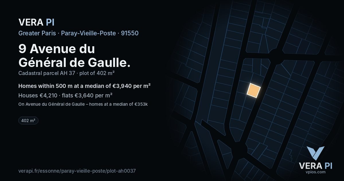 9 Avenue du Général de Gaulle, Paray-Vieille-Poste at night – the plot lit, the parcels around coloured by the prices near them