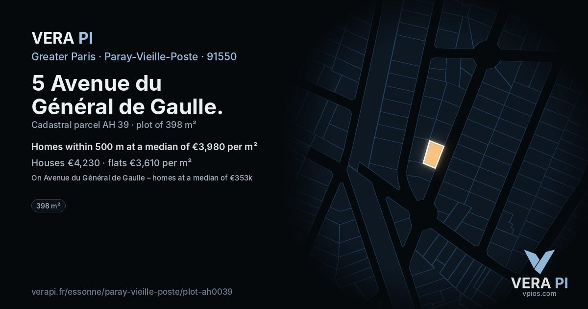 5 Avenue du Général de Gaulle, Paray-Vieille-Poste at night – the plot lit, the parcels around coloured by the prices near them