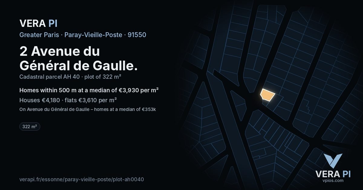 2 Avenue du Général de Gaulle, Paray-Vieille-Poste at night – the plot lit, the parcels around coloured by the prices near them