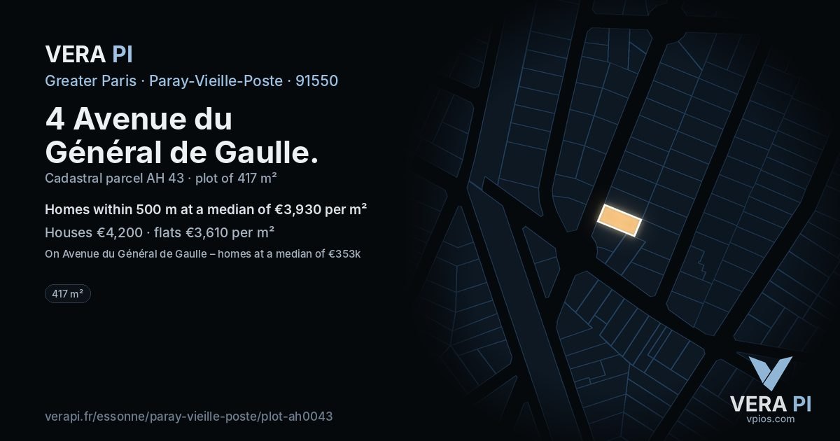 4 Avenue du Général de Gaulle, Paray-Vieille-Poste at night – the plot lit, the parcels around coloured by the prices near them