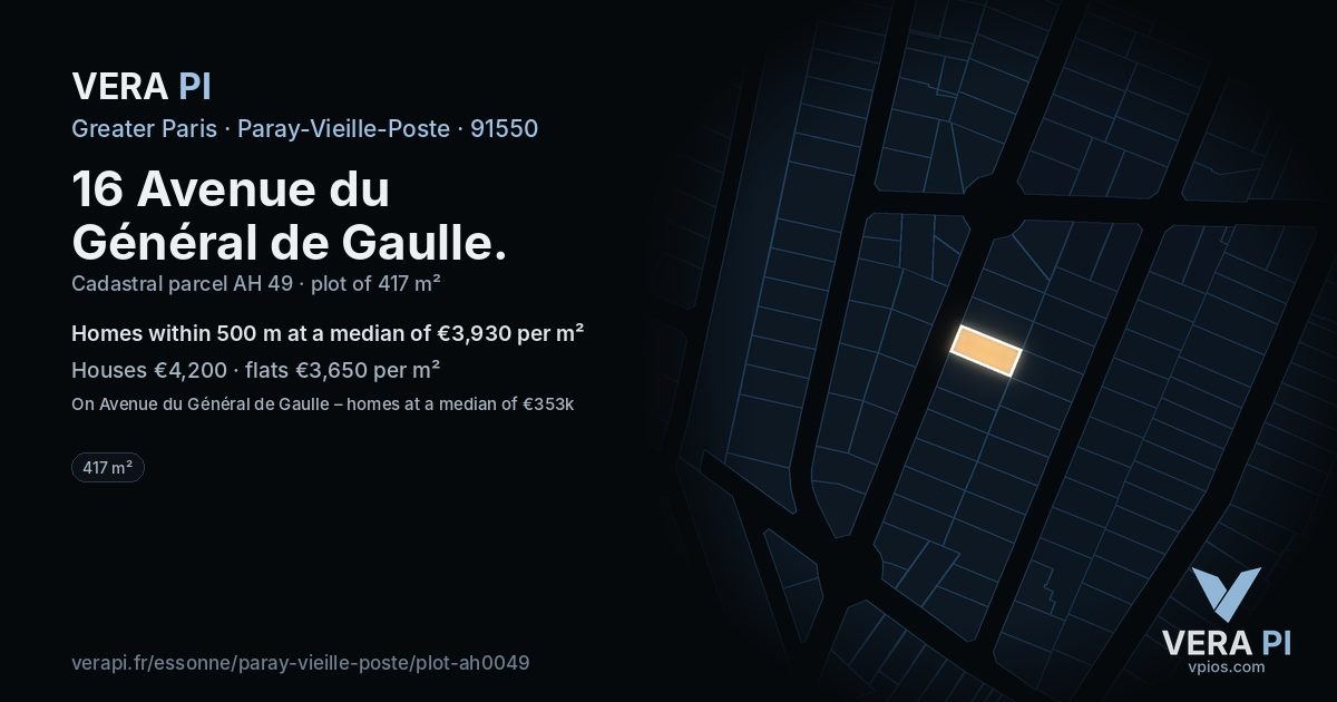 16 Avenue du Général de Gaulle, Paray-Vieille-Poste at night – the plot lit, the parcels around coloured by the prices near them