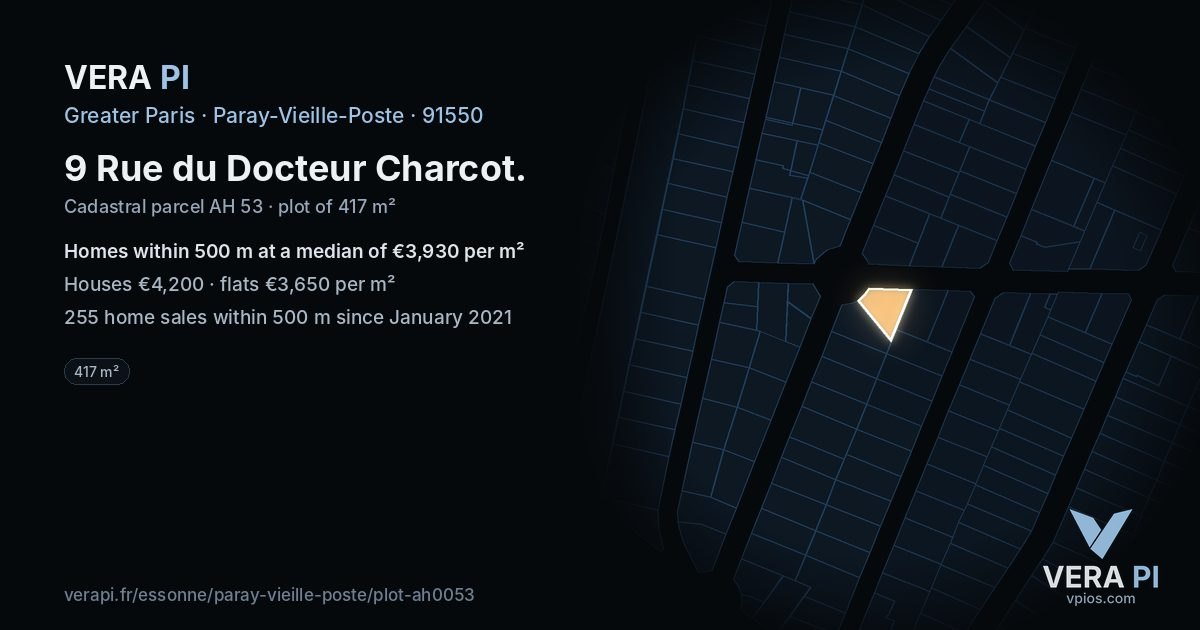 9 Rue du Docteur Charcot, Paray-Vieille-Poste at night – the plot lit, the parcels around coloured by the prices near them