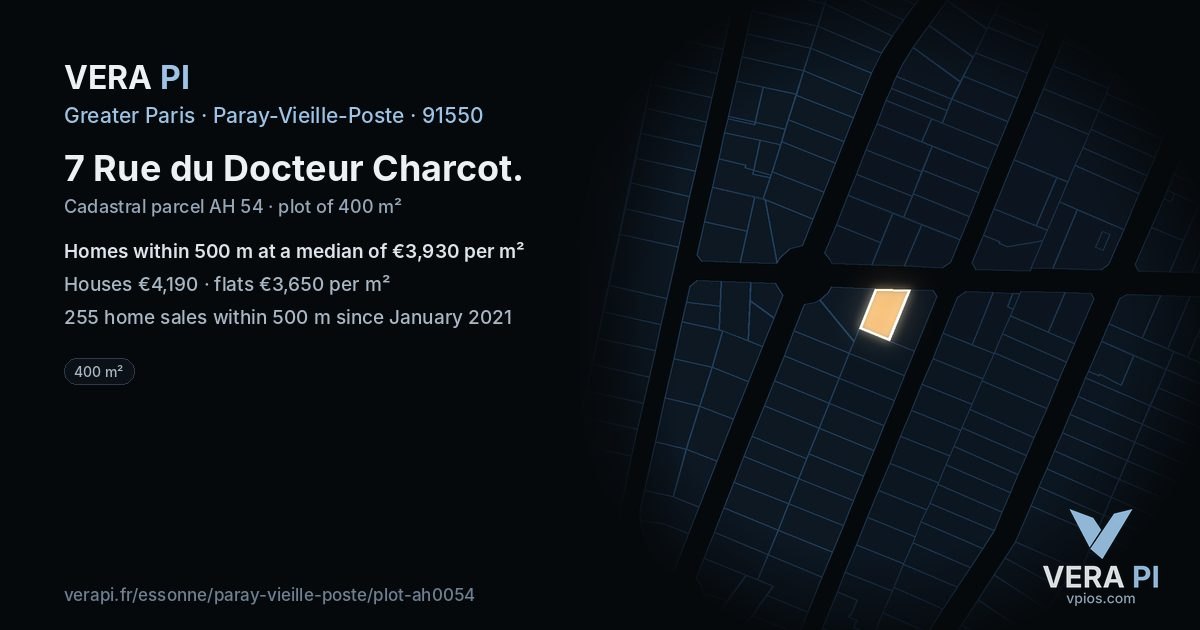 7 Rue du Docteur Charcot, Paray-Vieille-Poste at night – the plot lit, the parcels around coloured by the prices near them