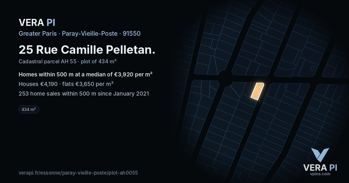 25 Rue Camille Pelletan, Paray-Vieille-Poste at night – the plot lit, the parcels around coloured by the prices near them