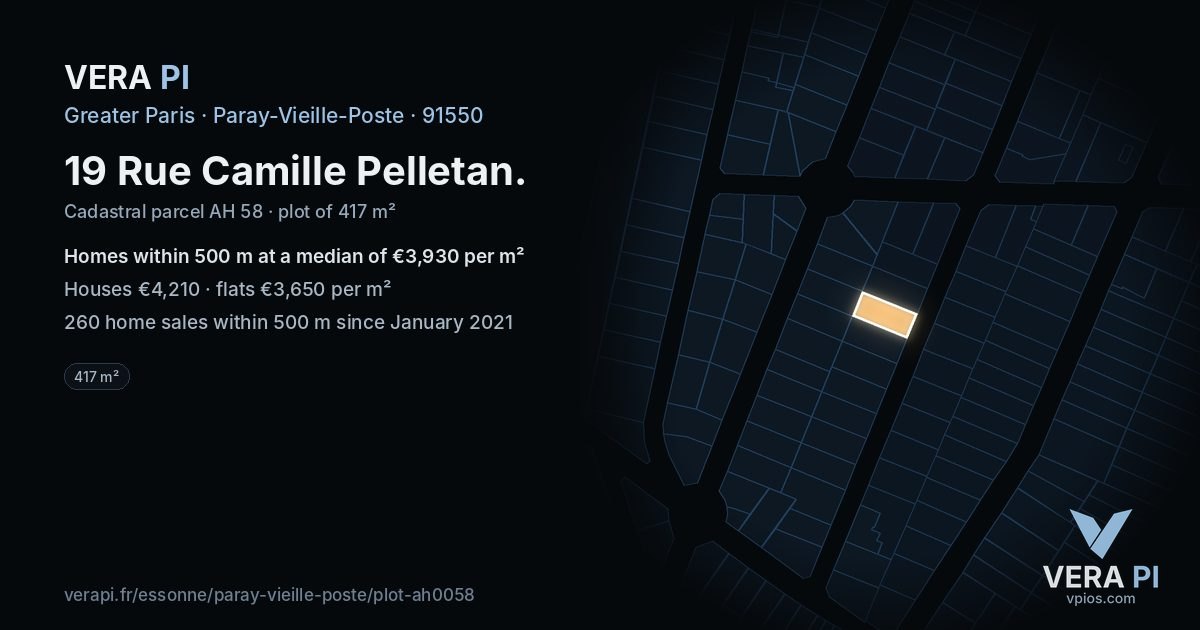 19 Rue Camille Pelletan, Paray-Vieille-Poste at night – the plot lit, the parcels around coloured by the prices near them