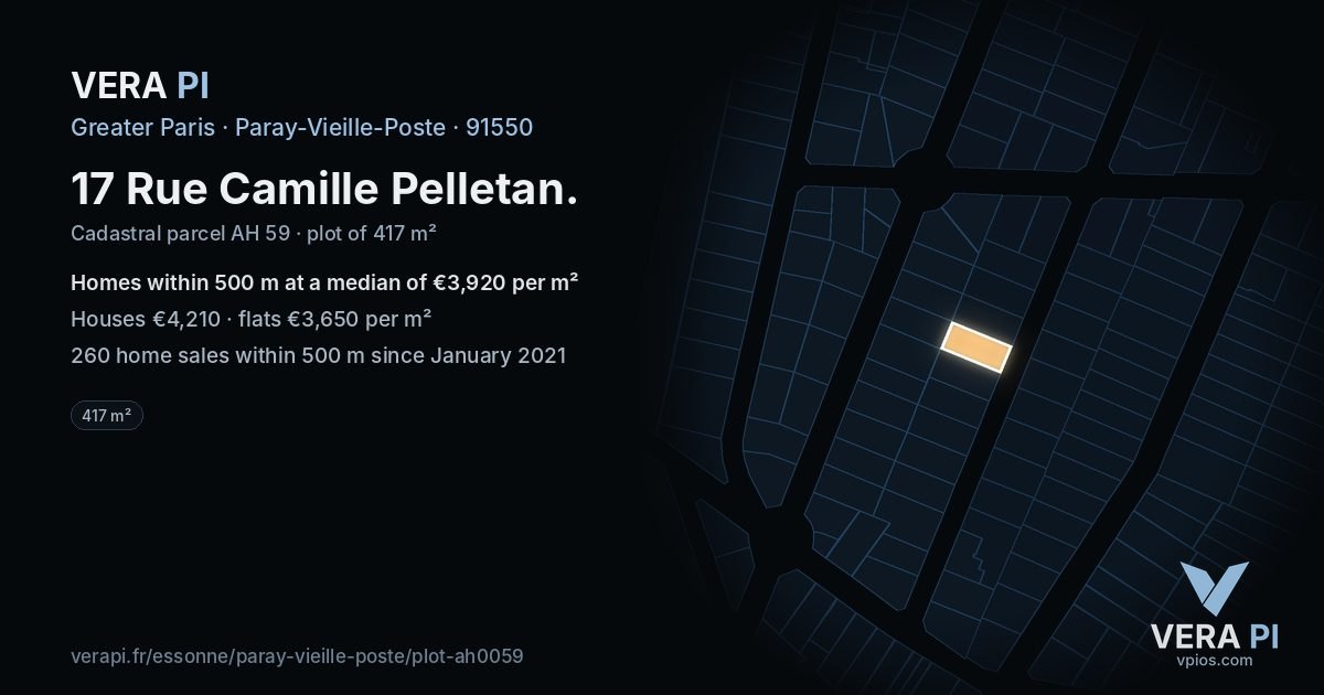 17 Rue Camille Pelletan, Paray-Vieille-Poste at night – the plot lit, the parcels around coloured by the prices near them