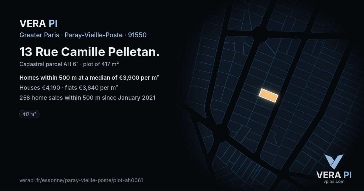 13 Rue Camille Pelletan, Paray-Vieille-Poste at night – the plot lit, the parcels around coloured by the prices near them