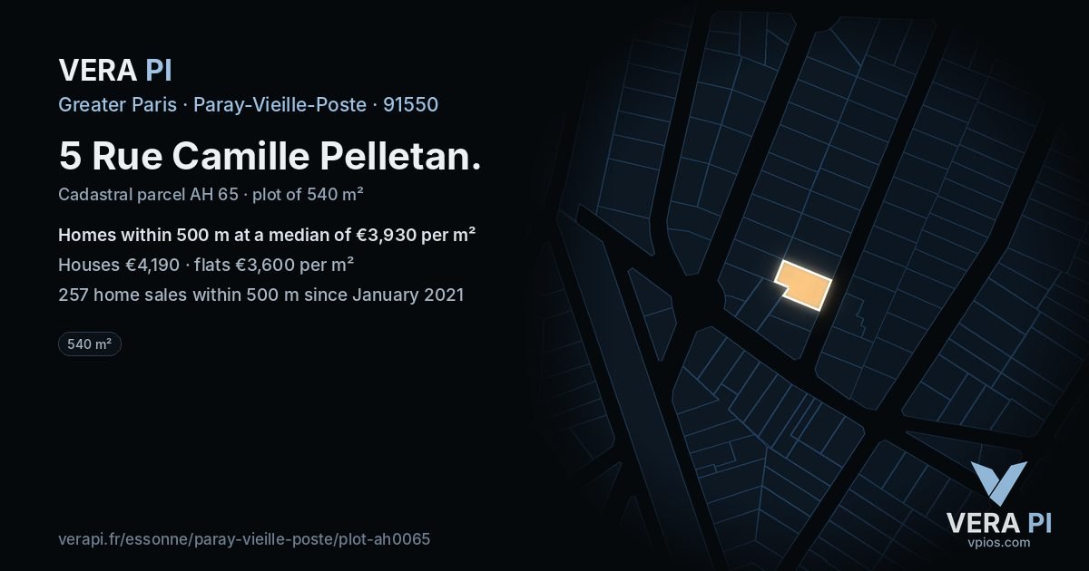 5 Rue Camille Pelletan, Paray-Vieille-Poste at night – the plot lit, the parcels around coloured by the prices near them