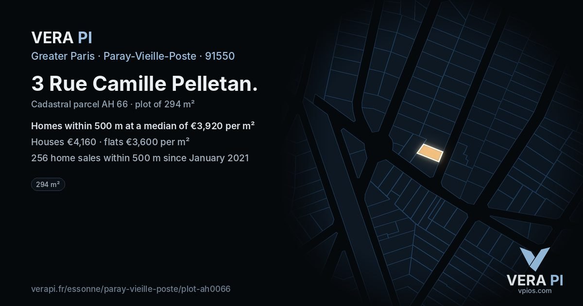 3 Rue Camille Pelletan, Paray-Vieille-Poste at night – the plot lit, the parcels around coloured by the prices near them