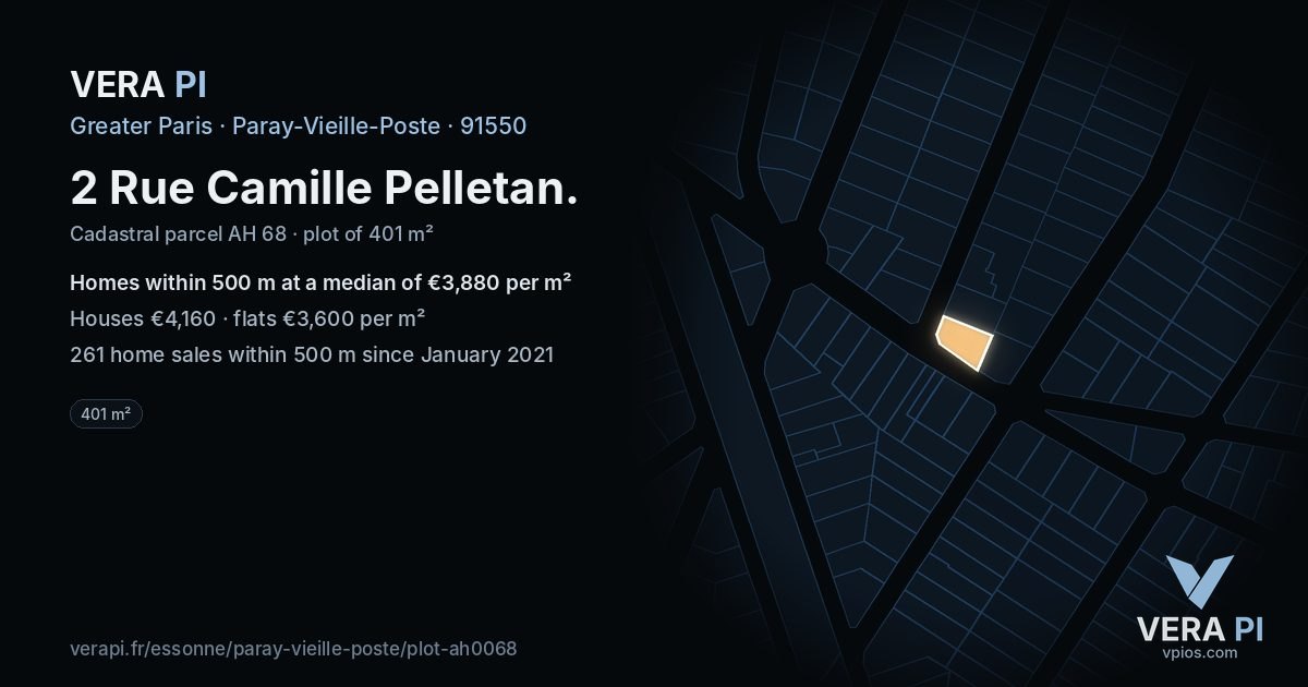2 Rue Camille Pelletan, Paray-Vieille-Poste at night – the plot lit, the parcels around coloured by the prices near them