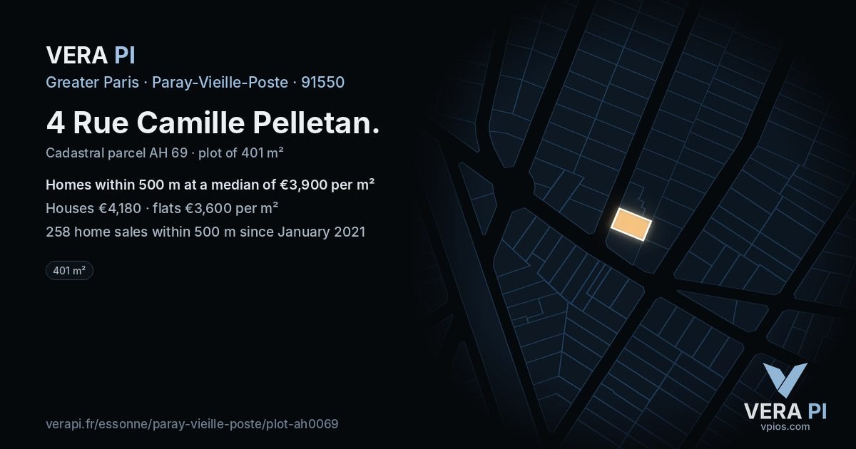4 Rue Camille Pelletan, Paray-Vieille-Poste at night – the plot lit, the parcels around coloured by the prices near them