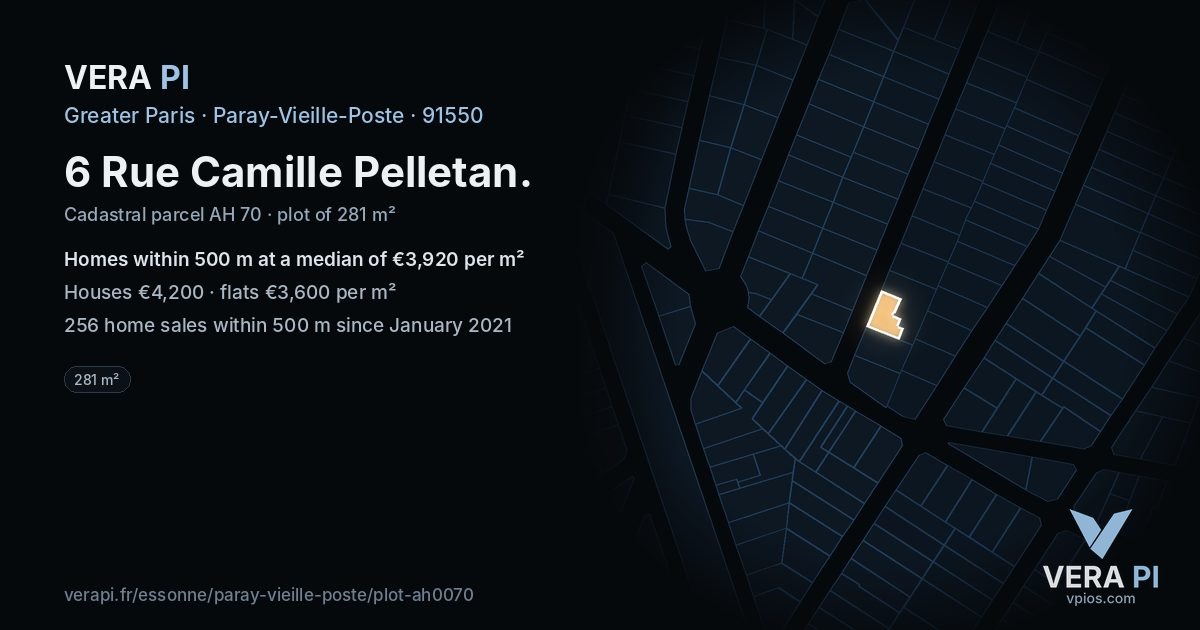 6 Rue Camille Pelletan, Paray-Vieille-Poste at night – the plot lit, the parcels around coloured by the prices near them
