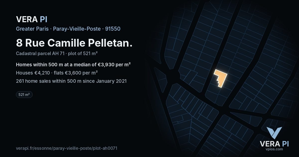 8 Rue Camille Pelletan, Paray-Vieille-Poste at night – the plot lit, the parcels around coloured by the prices near them