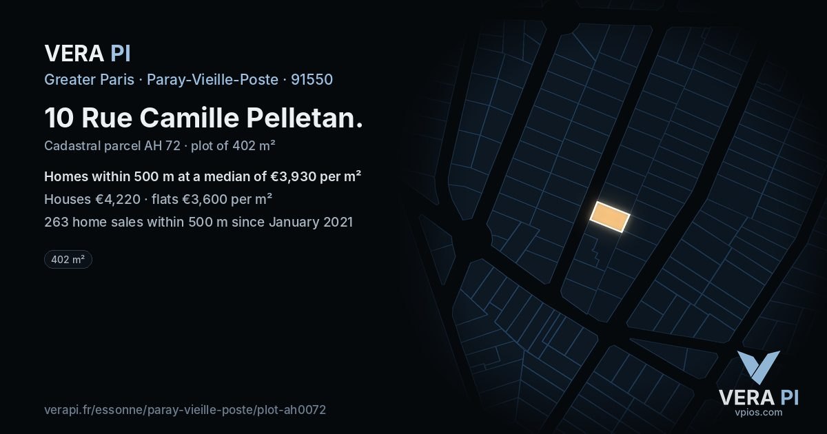 10 Rue Camille Pelletan, Paray-Vieille-Poste at night – the plot lit, the parcels around coloured by the prices near them