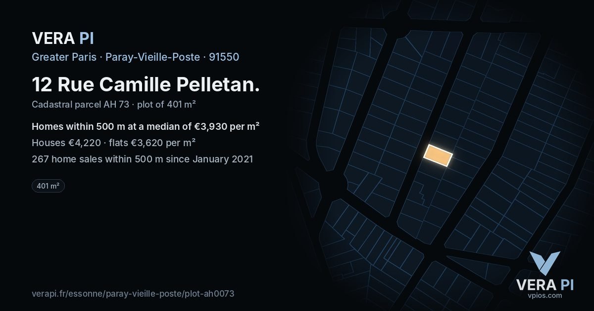 12 Rue Camille Pelletan, Paray-Vieille-Poste at night – the plot lit, the parcels around coloured by the prices near them