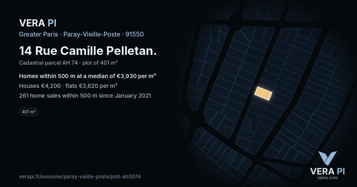 14 Rue Camille Pelletan, Paray-Vieille-Poste at night – the plot lit, the parcels around coloured by the prices near them