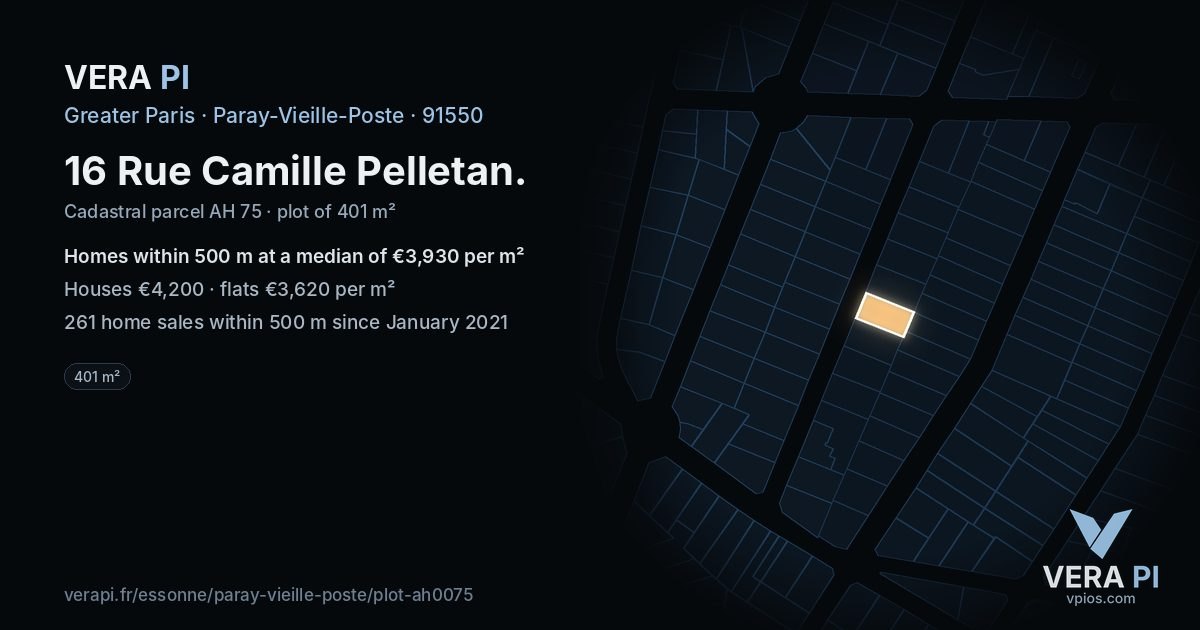 16 Rue Camille Pelletan, Paray-Vieille-Poste at night – the plot lit, the parcels around coloured by the prices near them