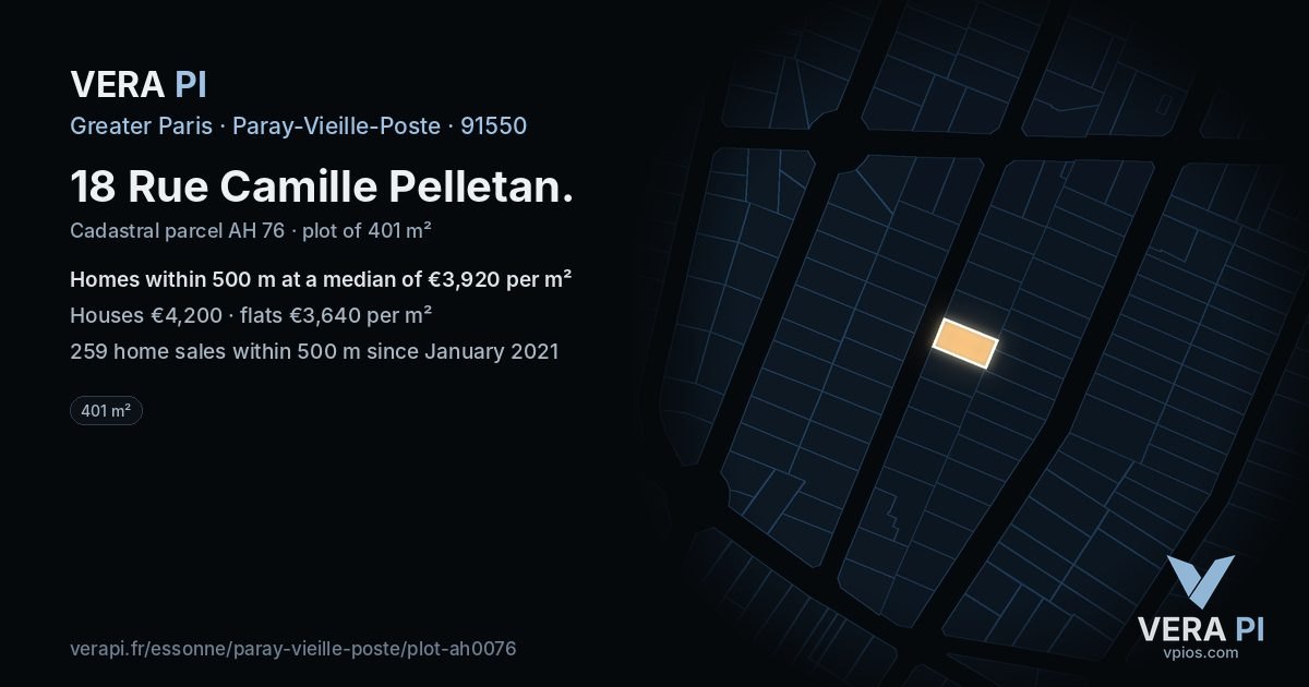 18 Rue Camille Pelletan, Paray-Vieille-Poste at night – the plot lit, the parcels around coloured by the prices near them