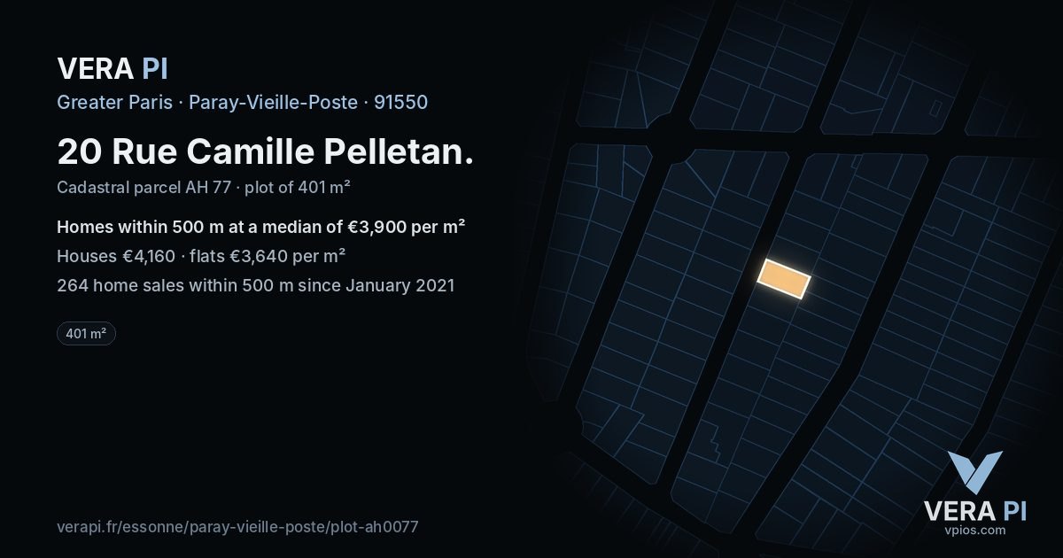 20 Rue Camille Pelletan, Paray-Vieille-Poste at night – the plot lit, the parcels around coloured by the prices near them