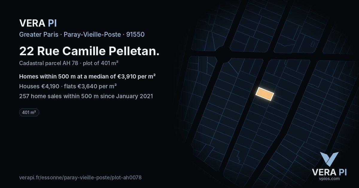 22 Rue Camille Pelletan, Paray-Vieille-Poste at night – the plot lit, the parcels around coloured by the prices near them