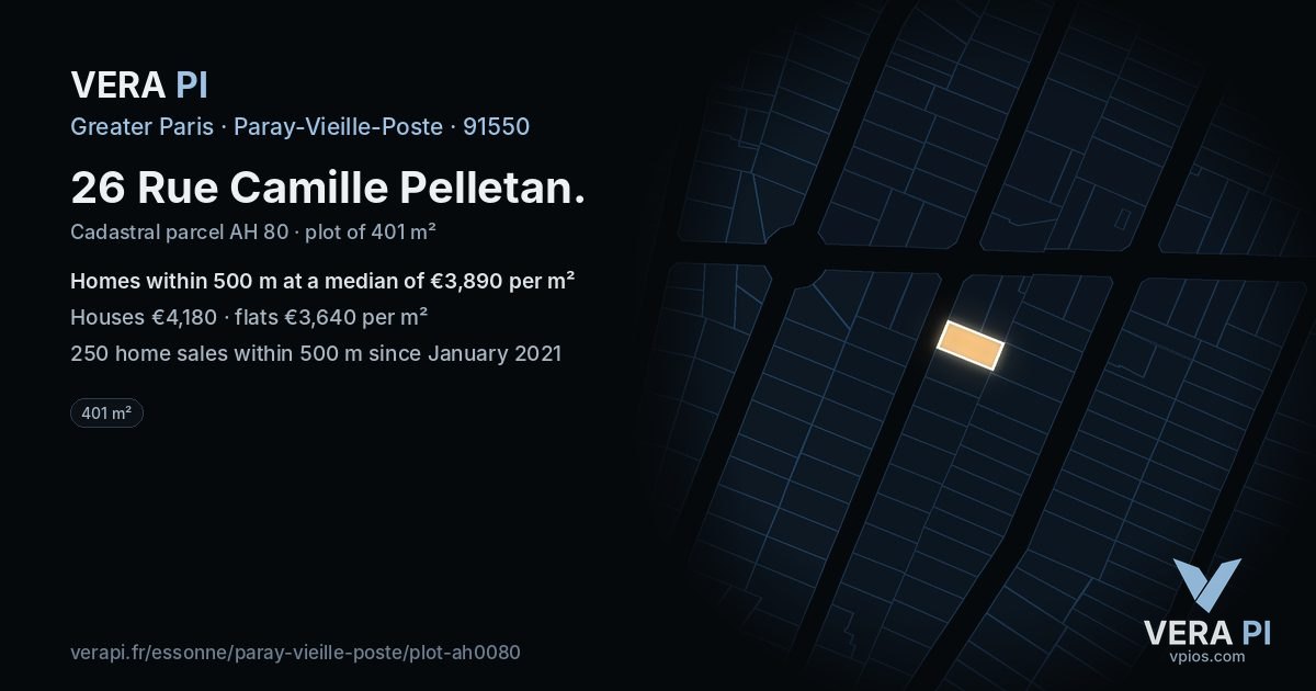 26 Rue Camille Pelletan, Paray-Vieille-Poste at night – the plot lit, the parcels around coloured by the prices near them
