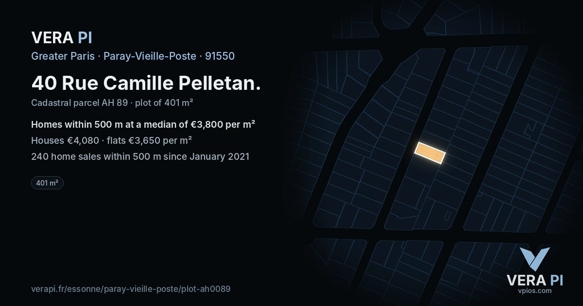 40 Rue Camille Pelletan, Paray-Vieille-Poste at night – the plot lit, the parcels around coloured by the prices near them