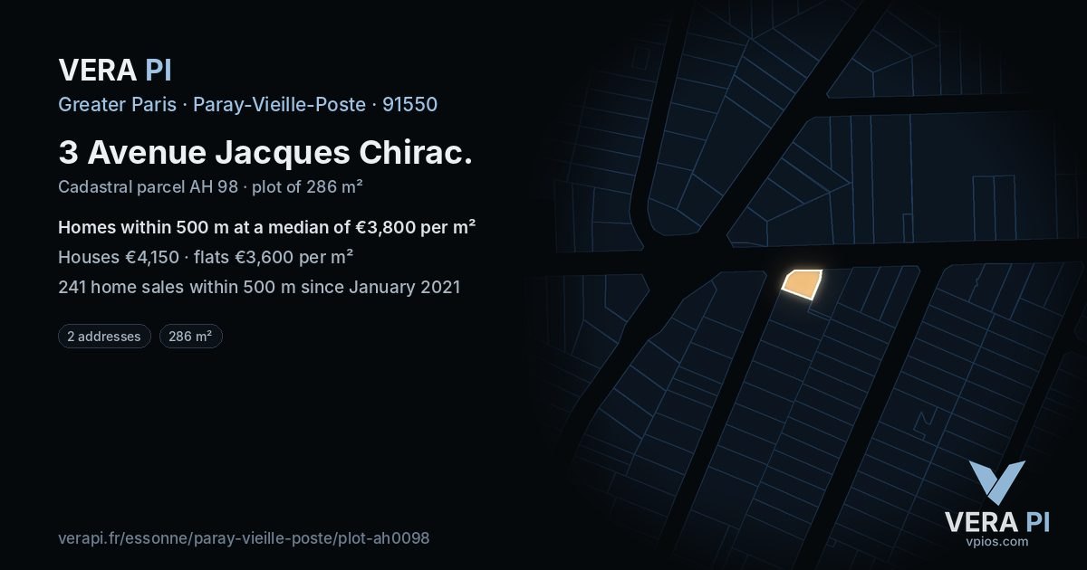 3 Avenue Jacques Chirac, Paray-Vieille-Poste at night – the plot lit, the parcels around coloured by the prices near them